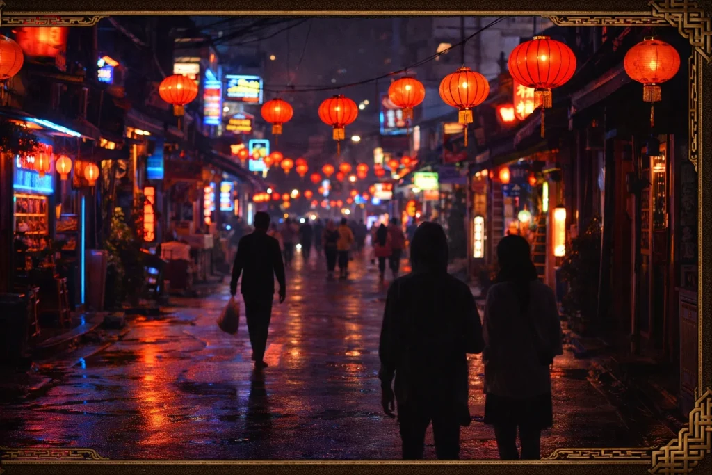 Rodrigo Chaves Yakarta contexto nocturno en Asia con luces y faroles urbanos