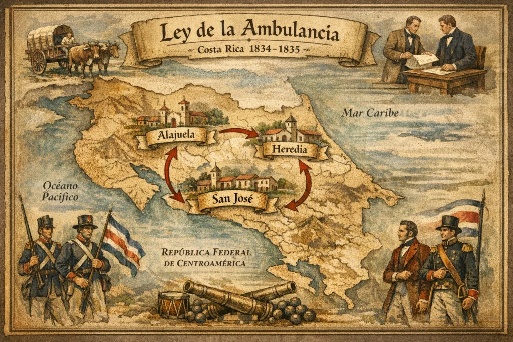Ley de la Ambulancia en Costa Rica 1834 mapa histórico rotación de capitales