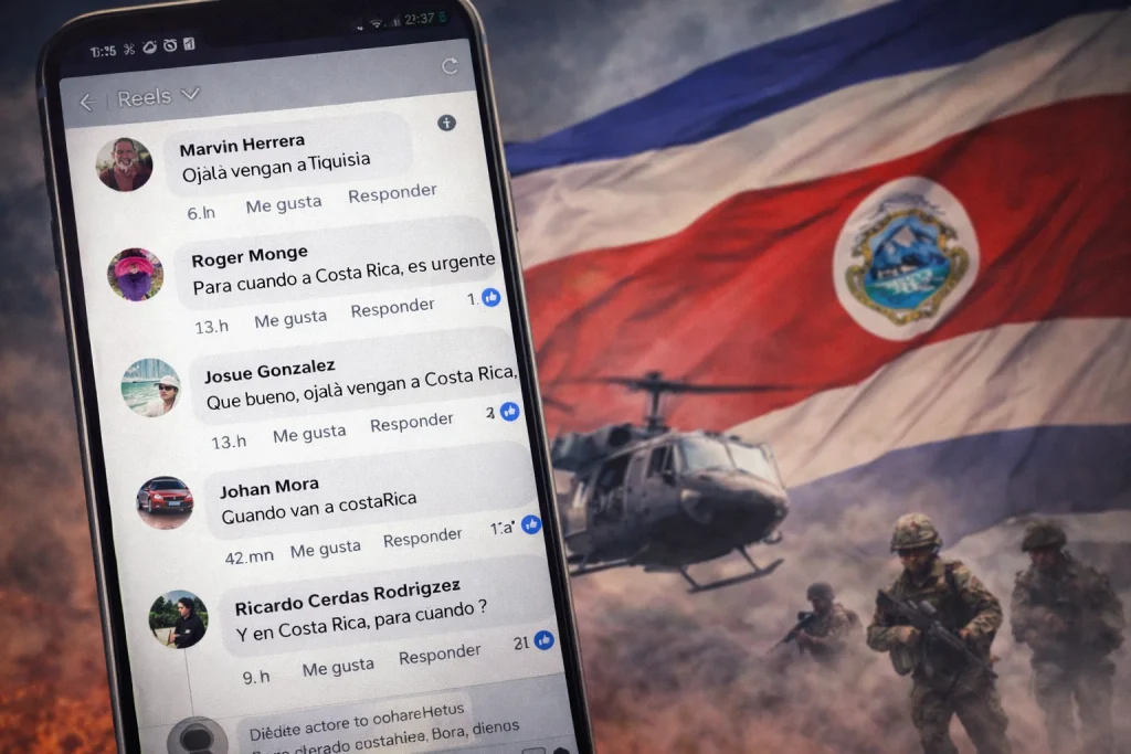Comentarios en redes sociales de costarricenses pidiendo intervención militar extranjera y el debate sobre la soberanía de Costa Rica