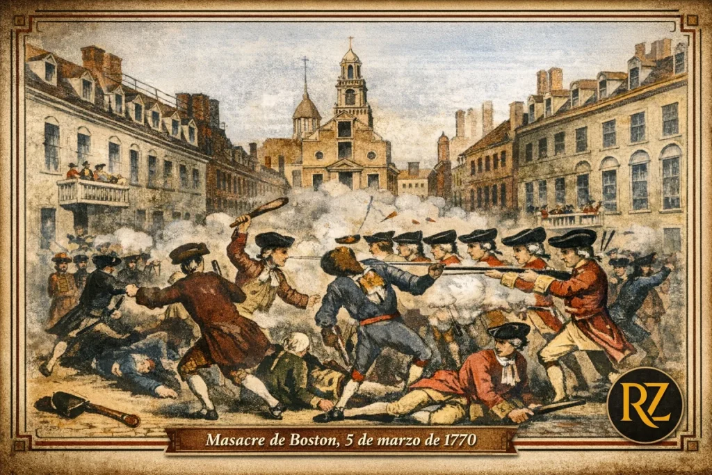 Ilustración histórica de la Masacre de Boston ocurrida el 5 de marzo de 1770