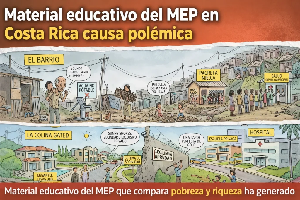 Material educativo del MEP sobre contrastes sociales distribuido en colegios públicos de Costa Rica