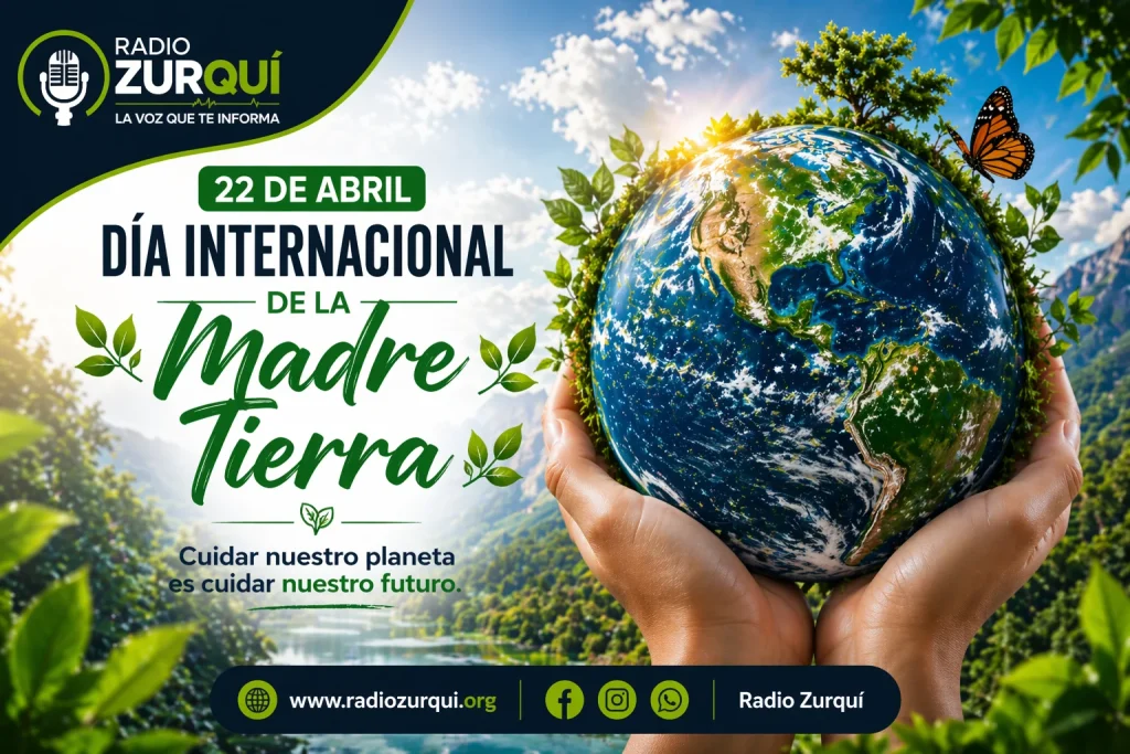 22 de abril Día de la Tierra imagen representativa del planeta sostenido por manos con naturaleza Radio Zurquí