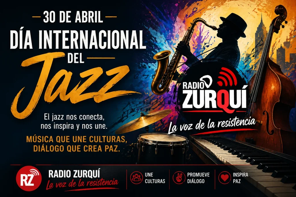 Día Internacional del Jazz 30 de abril con músico tocando saxofón, imagen de Radio Zurquí la voz de la resistencia