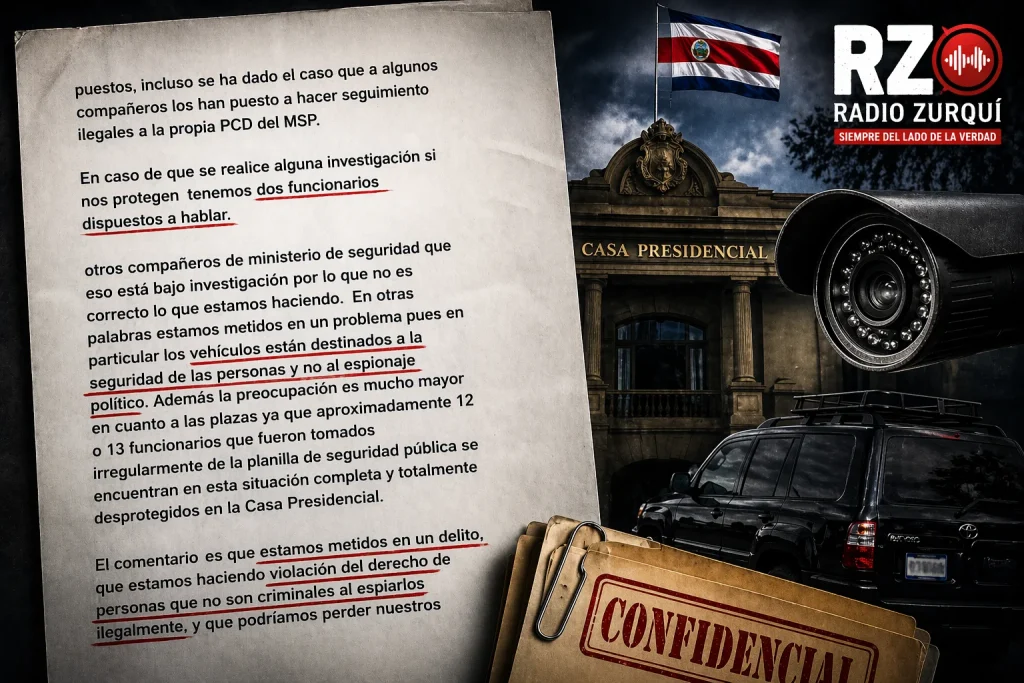 Carta confidencial revela presunto espionaje político en Casa Presidencial Costa Rica con participación de Fuerza Pública