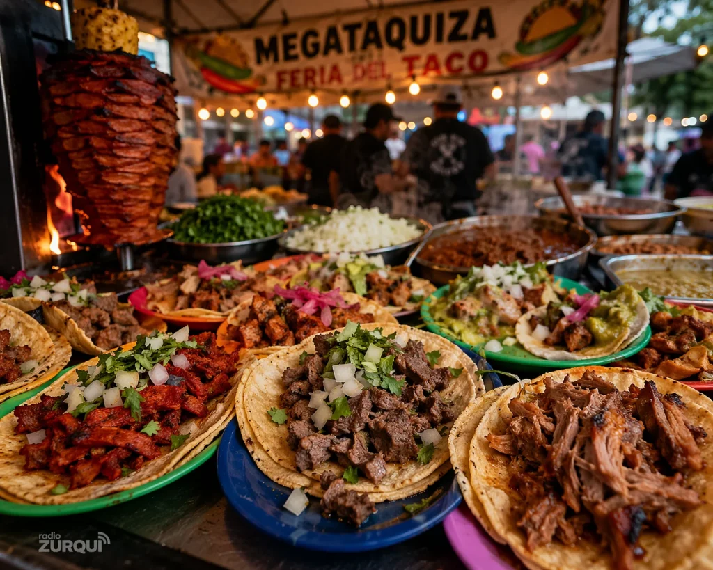 Feria del Taco 2026 en CDMX con variedad de tacos al pastor suadero carnitas en megataquiza archivo de Radio Zurquí