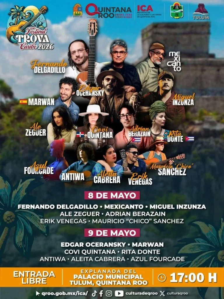 Cartel del Festival de Trova en Tulum 2026 con artistas y fechas