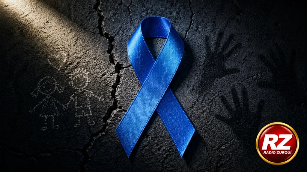 Lazo azul símbolo de la lucha contra el maltrato infantil 25 de abril en la historia representación de protección de la niñez Radio Zurquí