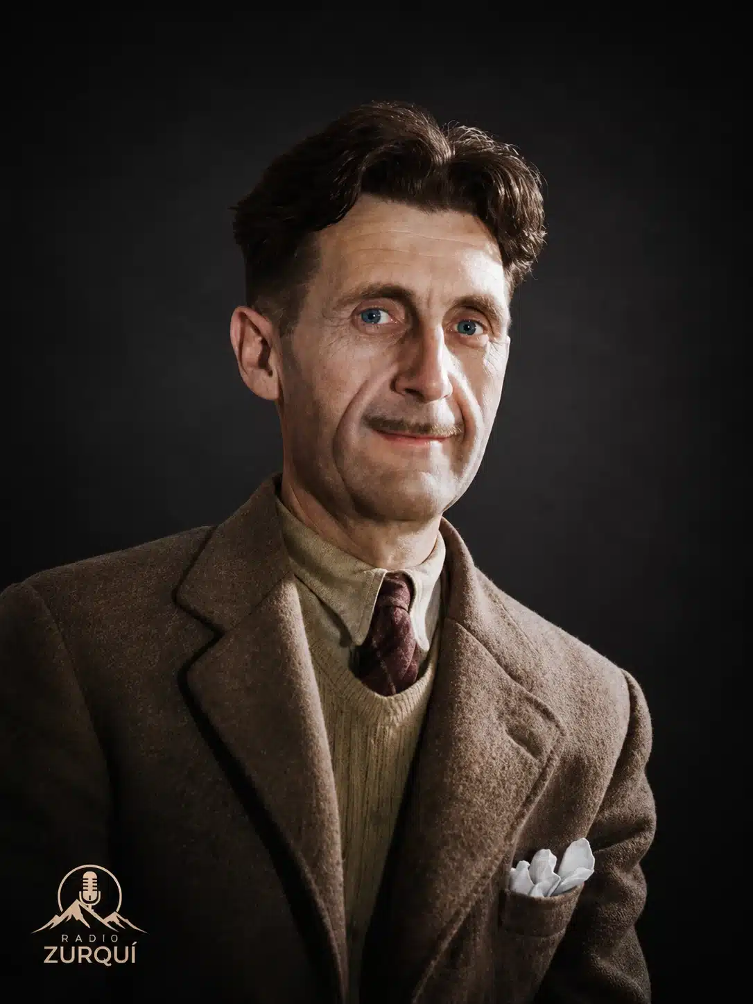 George Orwell en retrato editorial sobre fondo oscuro para la frase del día de Radio Zurquí