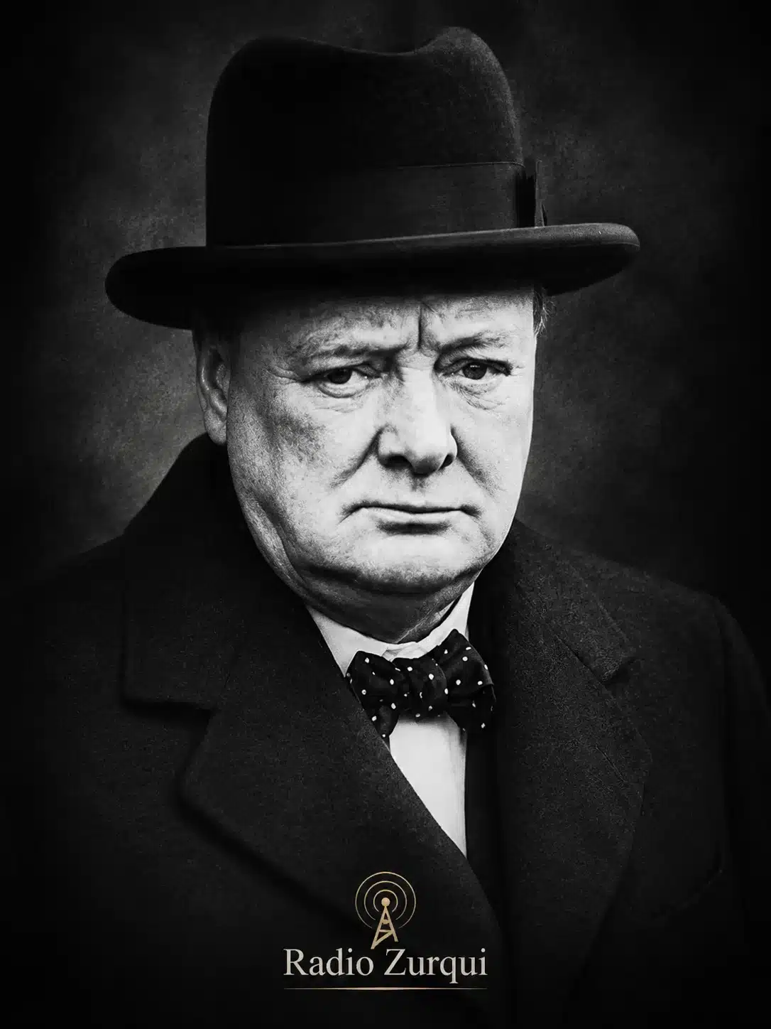 Retrato editorial de Winston Churchill para Radio Zurqui, inspirado en el discurso Their Finest Hour del 18 de junio de 1940