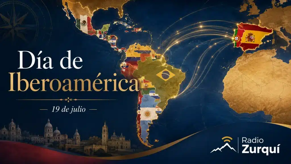 Mapa de Iberoamérica con América Latina conectada con España y Portugal por el Día de Iberoamérica, 19 de julio.