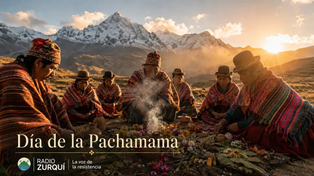 Comunidades andinas realizan una ceremonia de ofrenda a la Madre Tierra durante el Día de la Pachamama.