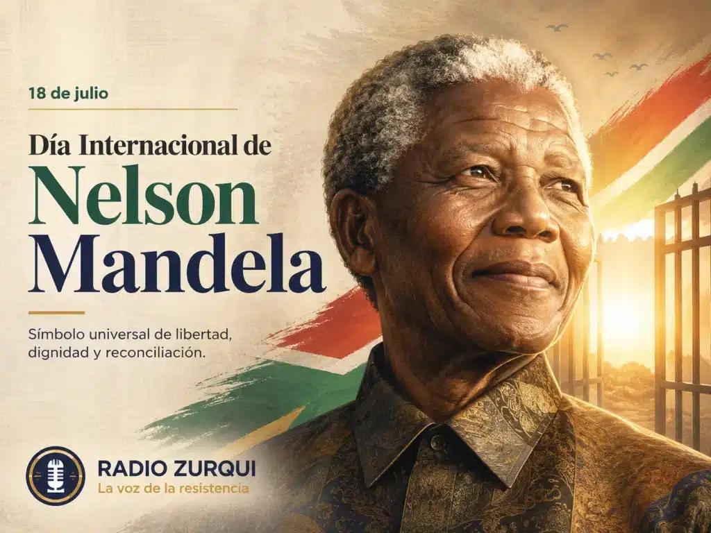 Ilustración del Día Internacional de Nelson Mandela, símbolo de libertad, dignidad, reconciliación y lucha contra el apartheid.