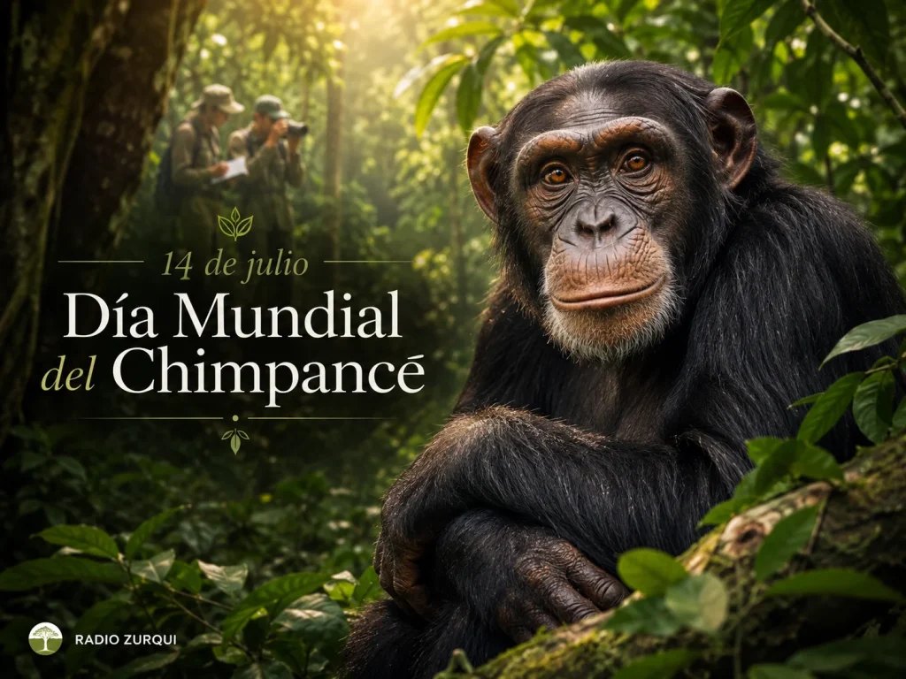 Chimpancé en su hábitat natural durante la conmemoración del Día Mundial del Chimpancé, celebrado cada 14 de julio.