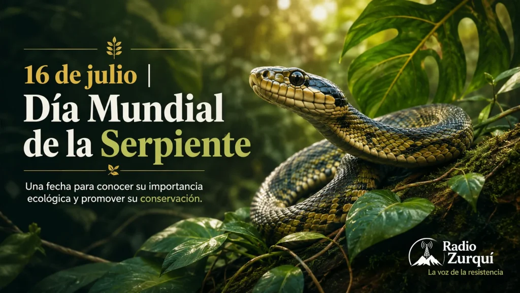 Serpiente entre vegetación tropical en conmemoración del Día Mundial de la Serpiente, celebrado cada 16 de julio