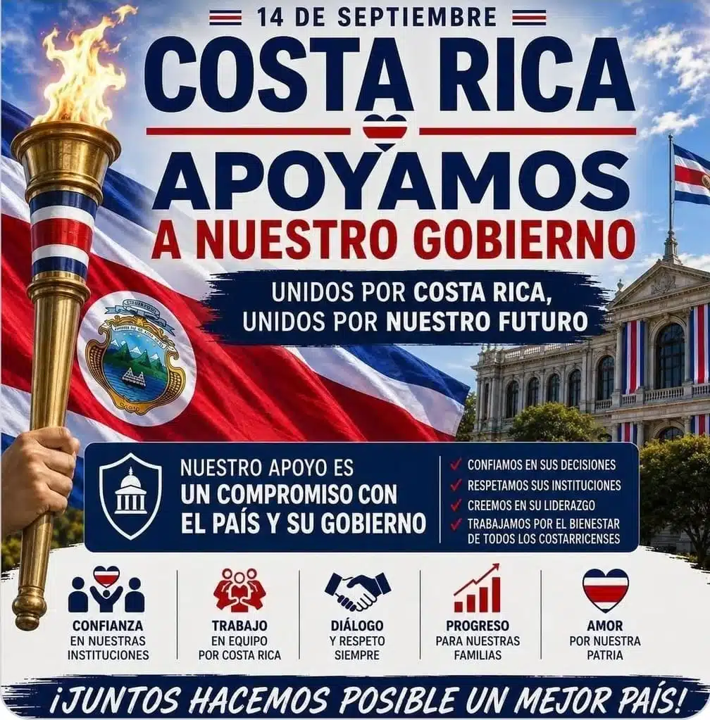 Afiche sin firma que llama a apoyar al Gobierno el 14 de septiembre en Costa Rica