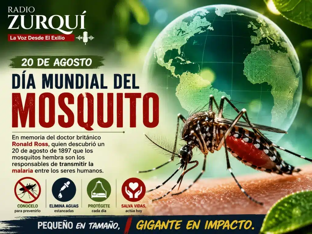 Día Mundial del Mosquito, conmemorado cada 20 de agosto en recuerdo del descubrimiento de Ronald Ross sobre la transmisión de la malaria.