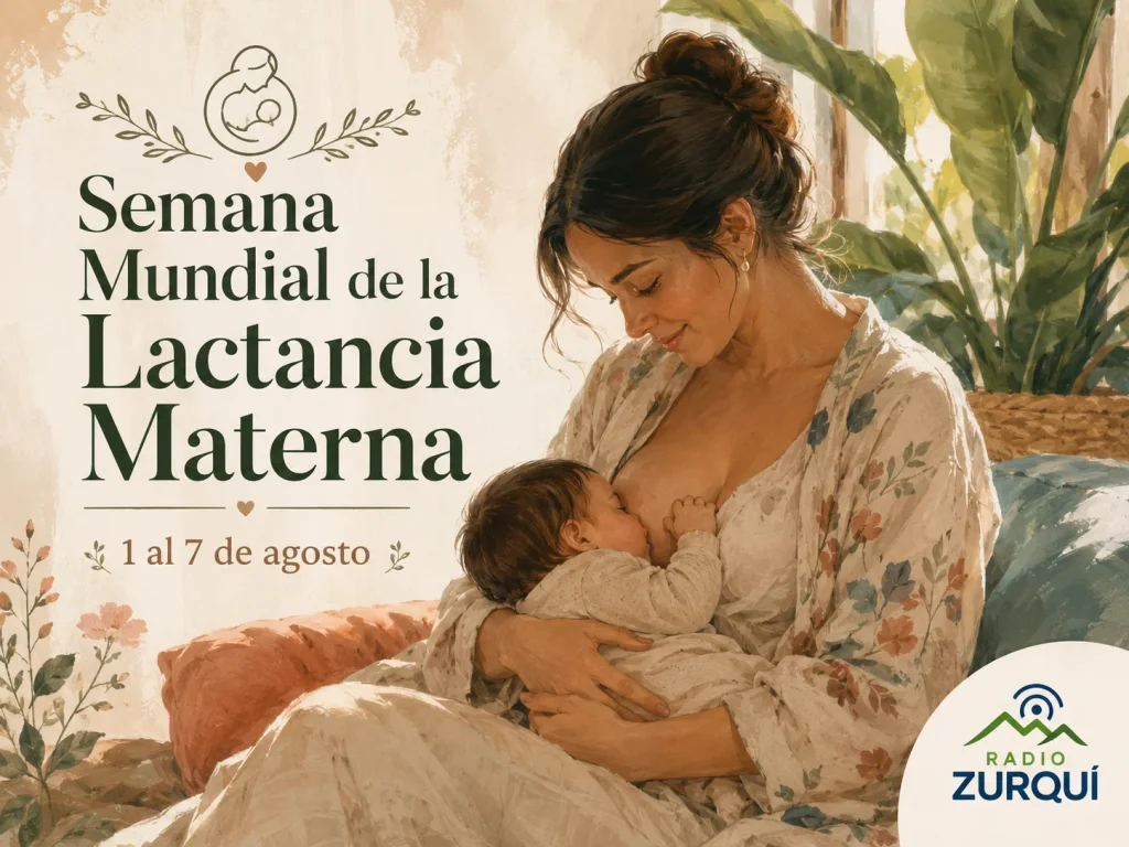 Madre amamantando a su bebé durante la Semana Mundial de la Lactancia Materna.