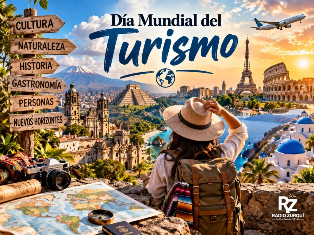 Imagen del Día Mundial del Turismo con destinos, cultura, naturaleza y patrimonio mundial.