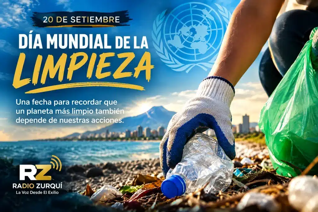 Día Mundial de la Limpieza, con una persona recogiendo residuos plásticos durante una jornada ambiental.