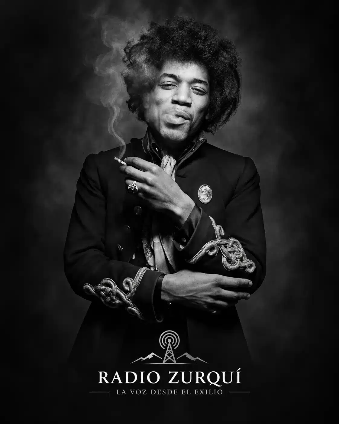 Jimi Hendrix en retrato en blanco y negro para la Cita del Día de Radio Zurquí